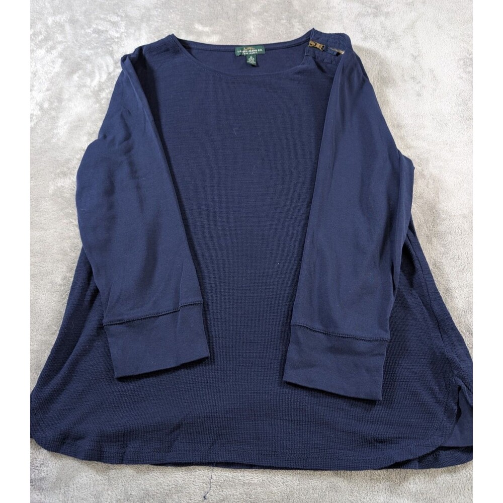 Lauren Ralph Lauren Top Women's XL Blue Shoulder Zip 3/4 Sleeve Knit - Picture 6 of 8